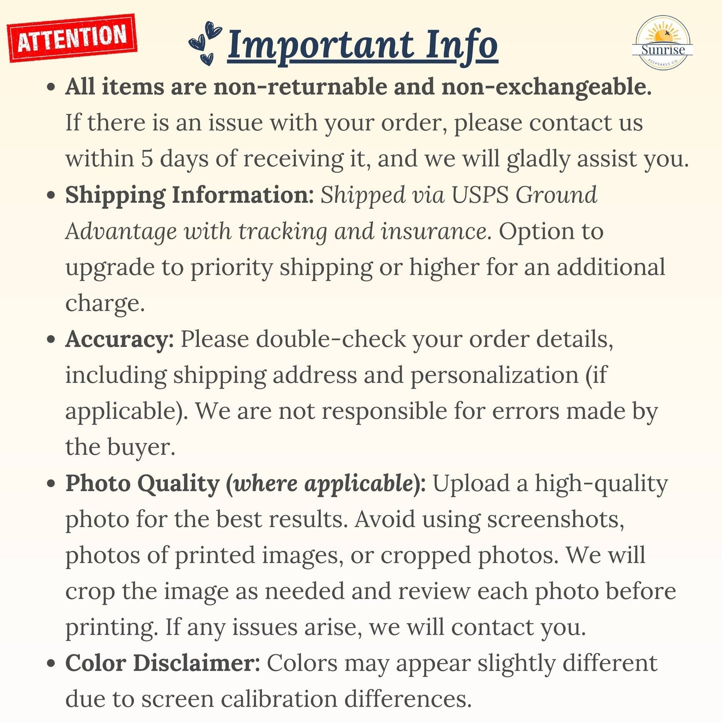 Important Info about orders