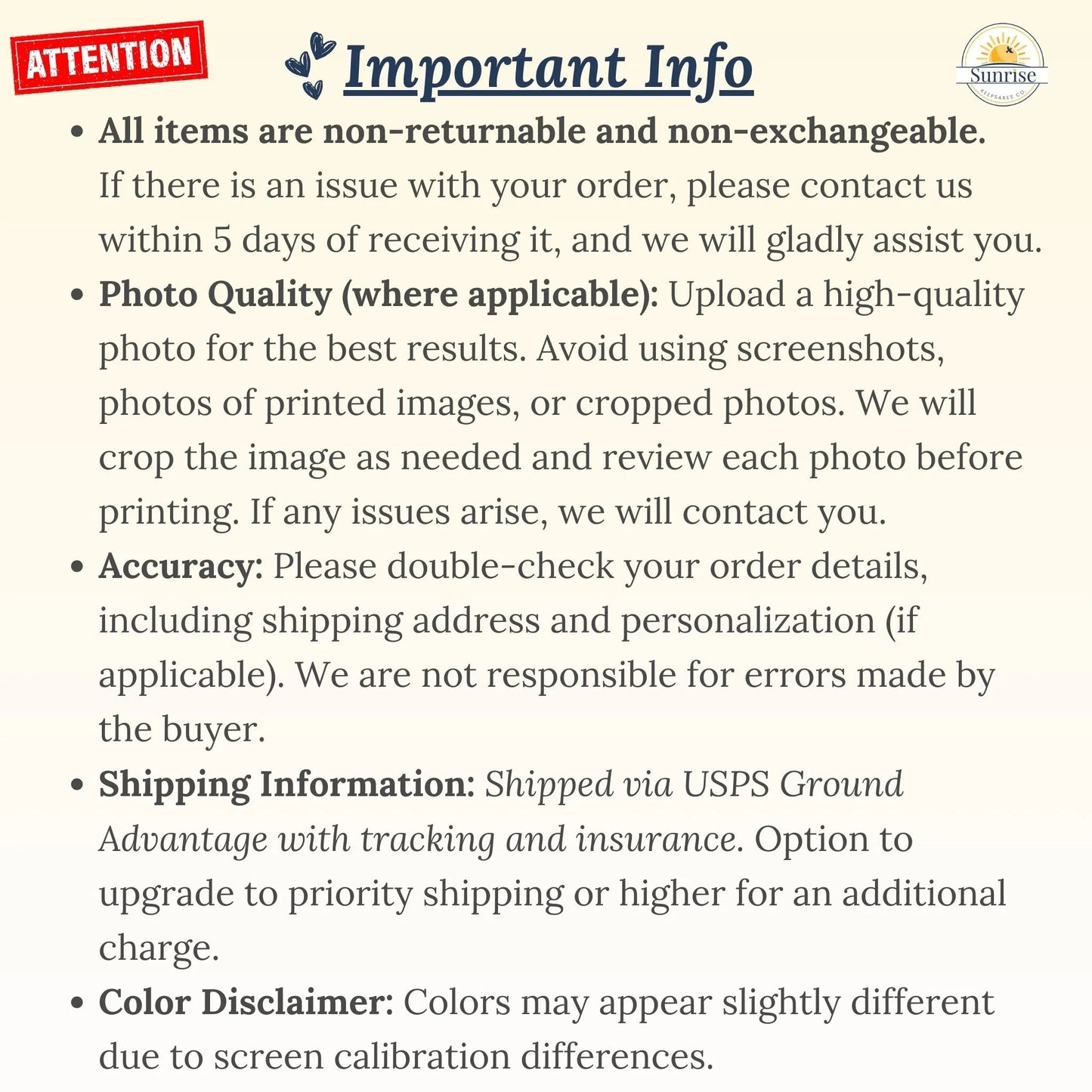 important information on products and ordering.