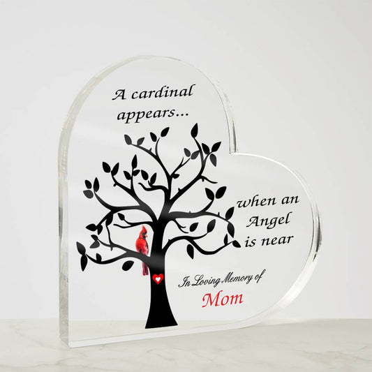 Cardinal Sympathy Gift - Acrylic Heart - Cardinal Memorial – Personalized Sympathy Gifts by Sunrise Keepsakes