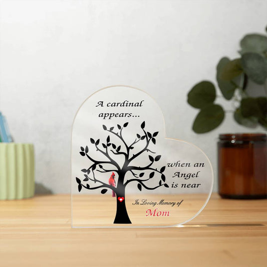 Cardinal Sympathy Gift - Acrylic Heart - Cardinal Memorial – Personalized Sympathy Gifts by Sunrise Keepsakes