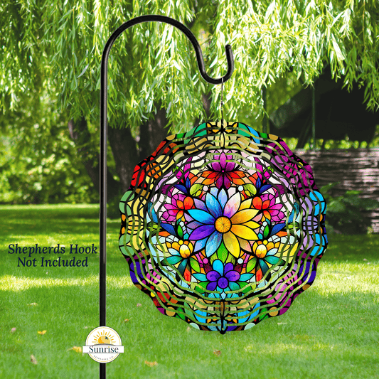 Colorful Flower Wind Spinner – 10" Yard & Garden Decor – Personalized Wind Spinner by Sunrise Keepsakes