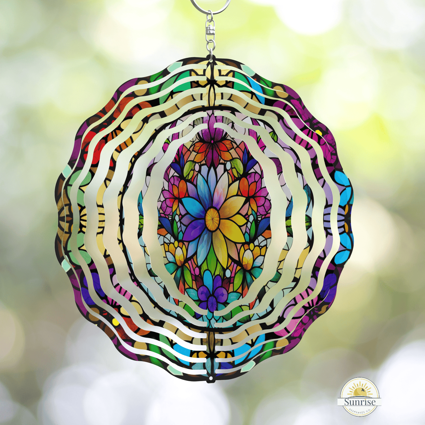Colorful Flower Wind Spinner – 10" Yard & Garden Decor – Personalized Wind Spinner by Sunrise Keepsakes