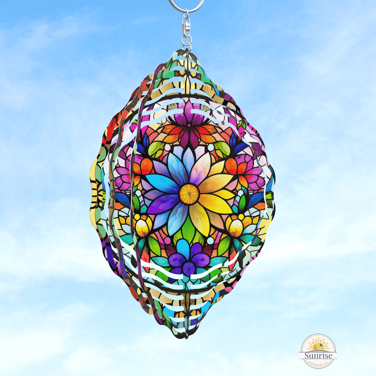 Colorful Flower Wind Spinner – 10" Yard & Garden Decor – Personalized Wind Spinner by Sunrise Keepsakes