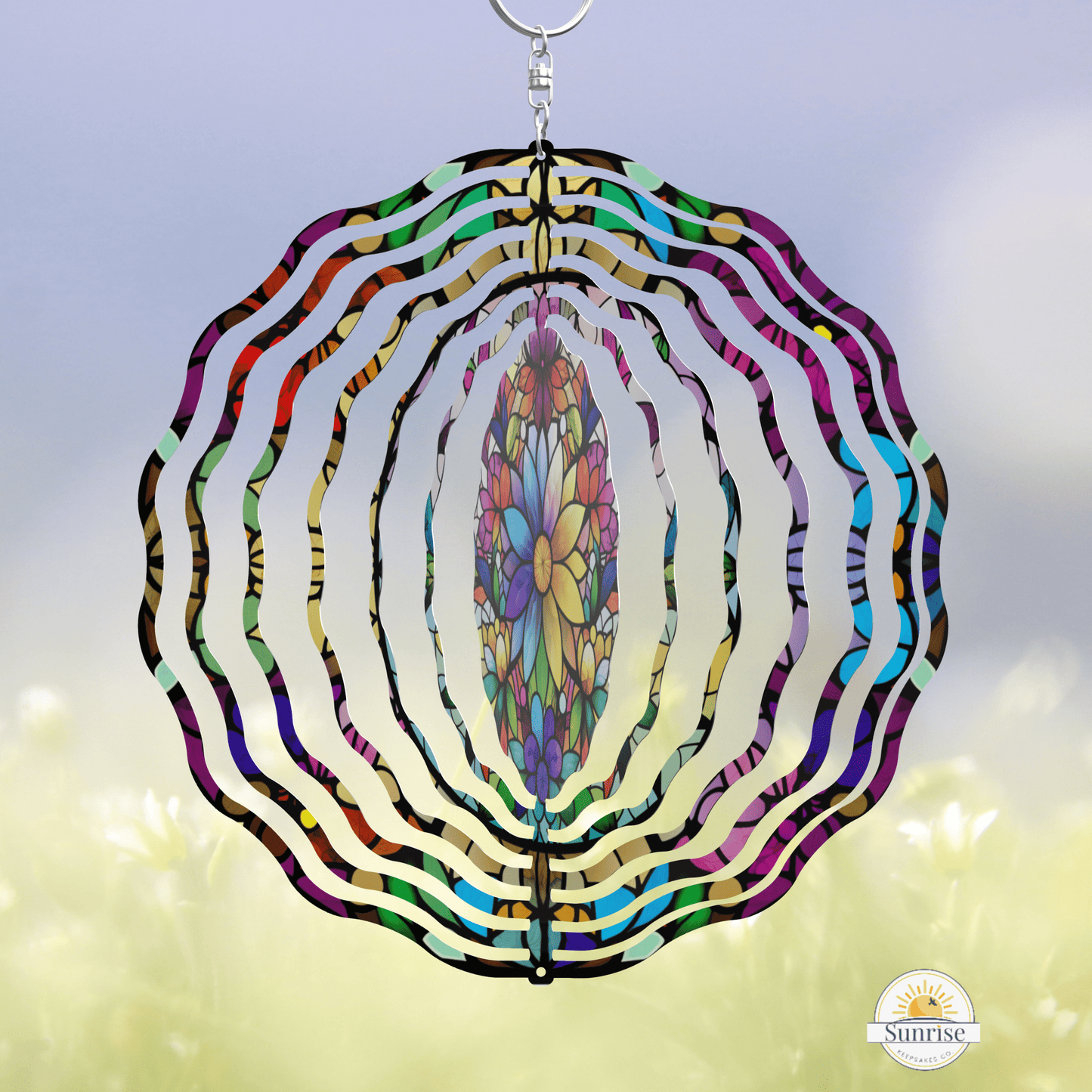 Colorful Flower Wind Spinner – 10" Yard & Garden Decor – Personalized Wind Spinner by Sunrise Keepsakes
