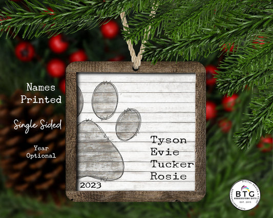 Farmhouse Pet Dog Paw Square Ornament – Personalized Ornaments by Sunrise Keepsakes