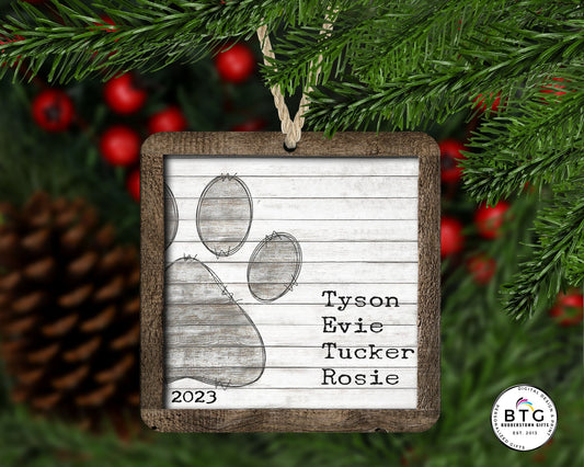 Farmhouse Pet Dog Paw Square Ornament – Personalized Ornaments by Sunrise Keepsakes