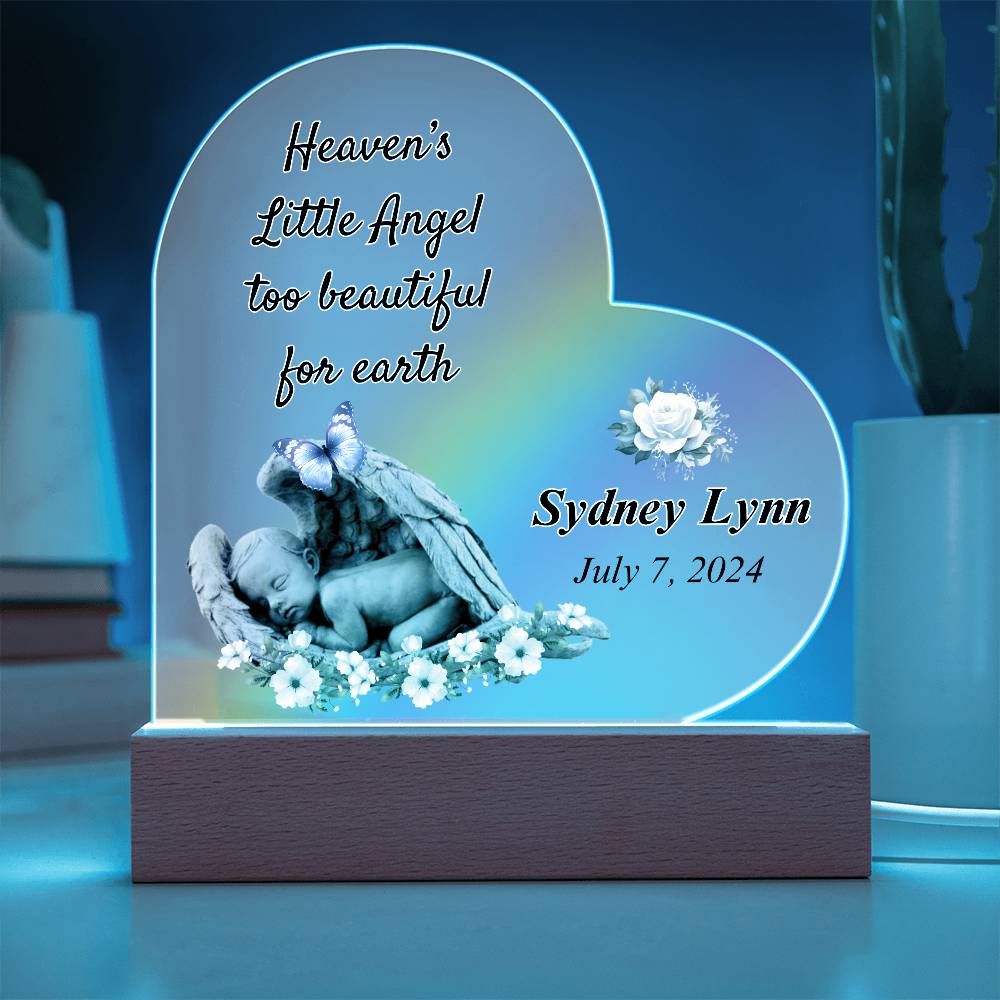 Heaven's Little Angel Acrylic Heart Plaque - Sympathy Gift for Loss of Baby- Base Sympathy Gifts by Sunrise Keepsakes