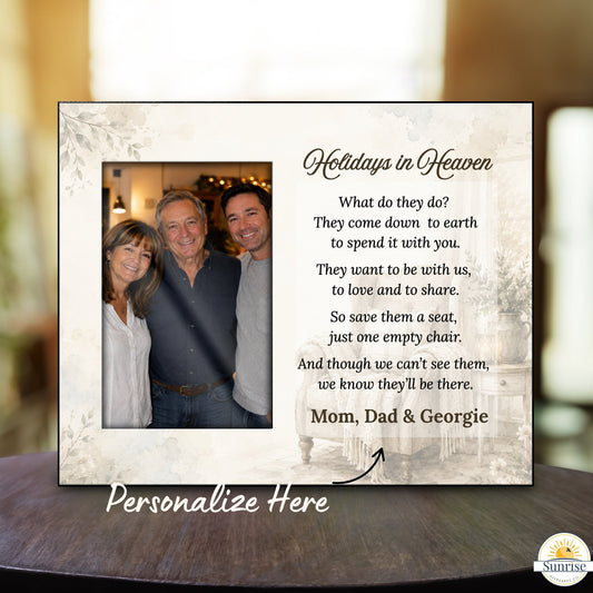 Holiday Memorial Photo Frame – Holidays in Heaven Soft Neutral – Personalized Sympathy Gifts by Sunrise Keepsakes