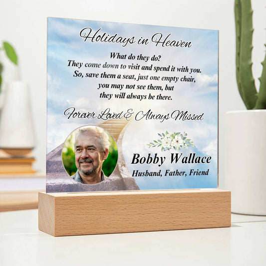 Memorial Photo Gift – Holidays in Heaven LED Keepsake – Personalized Sympathy Gifts by Sunrise Keepsakes