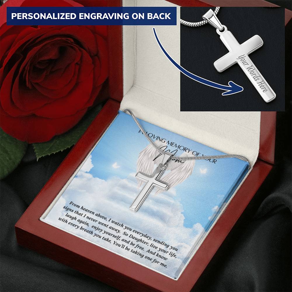 Loss of Mom Personalized Cross Necklace - Laser Engraved Jewelry - Loss of Mother Gift – Personalized Jewelry by Sunrise Keepsakes