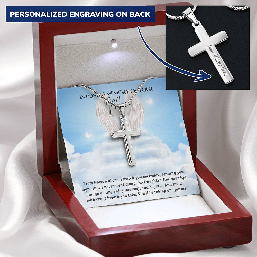 Loss of Mom Personalized Cross Necklace - Laser Engraved Jewelry - Loss of Mother Gift – Personalized Jewelry by Sunrise Keepsakes