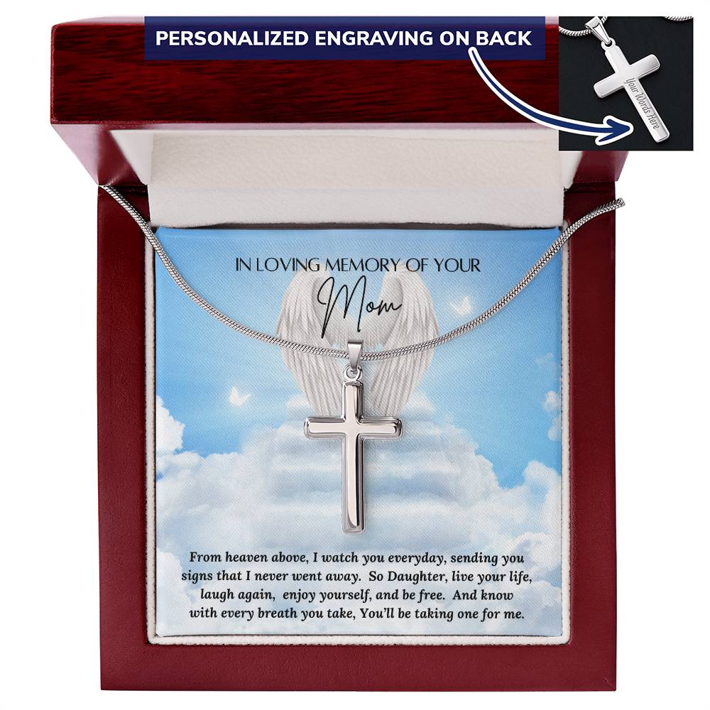 Loss of Mom Personalized Cross Necklace - Laser Engraved Jewelry - Loss of Mother Gift – Personalized Jewelry by Sunrise Keepsakes