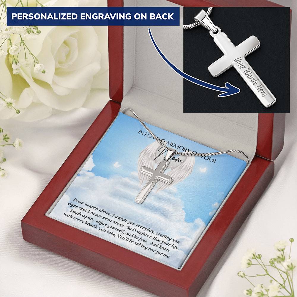Loss of Mom Personalized Cross Necklace - Laser Engraved Jewelry - Loss of Mother Gift – Personalized Jewelry by Sunrise Keepsakes