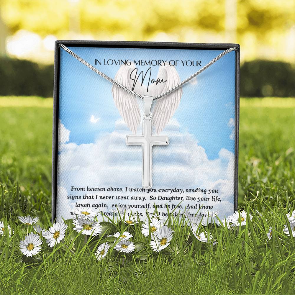 Loss of Mom Personalized Cross Necklace - Laser Engraved Jewelry - Loss of Mother Gift – Personalized Jewelry by Sunrise Keepsakes