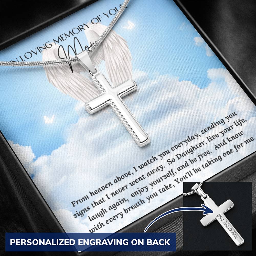 Loss of Mom Personalized Cross Necklace - Laser Engraved Jewelry - Loss of Mother Gift – Personalized Jewelry by Sunrise Keepsakes