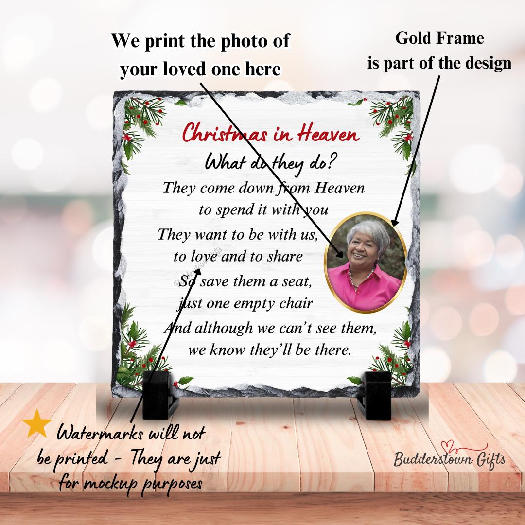 Christmas in Heaven Memorial Photo Slate – Sympathy Photo Gift – Personalized Sympathy Gifts by Sunrise Keepsakes