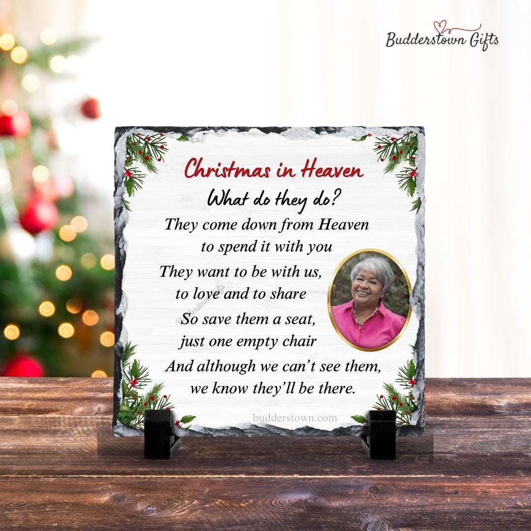 Christmas in Heaven Memorial Photo Slate – Sympathy Photo Gift – Personalized Sympathy Gifts by Sunrise Keepsakes