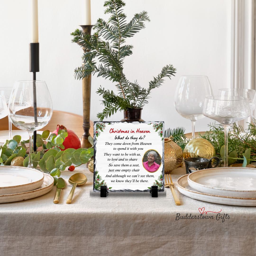 Christmas in Heaven Memorial Photo Slate – Sympathy Photo Gift – Personalized Sympathy Gifts by Sunrise Keepsakes