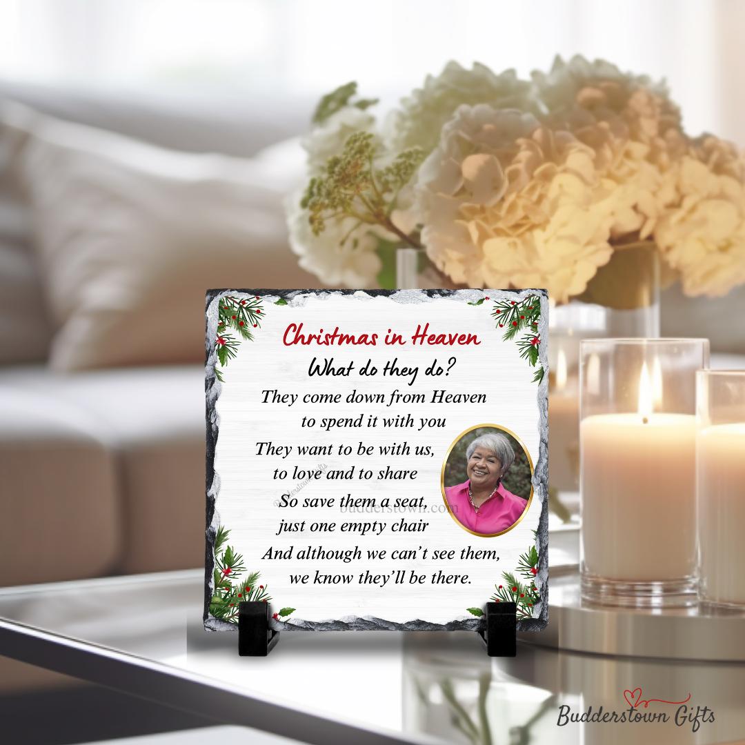 Christmas in Heaven Memorial Photo Slate – Sympathy Photo Gift – Personalized Sympathy Gifts by Sunrise Keepsakes