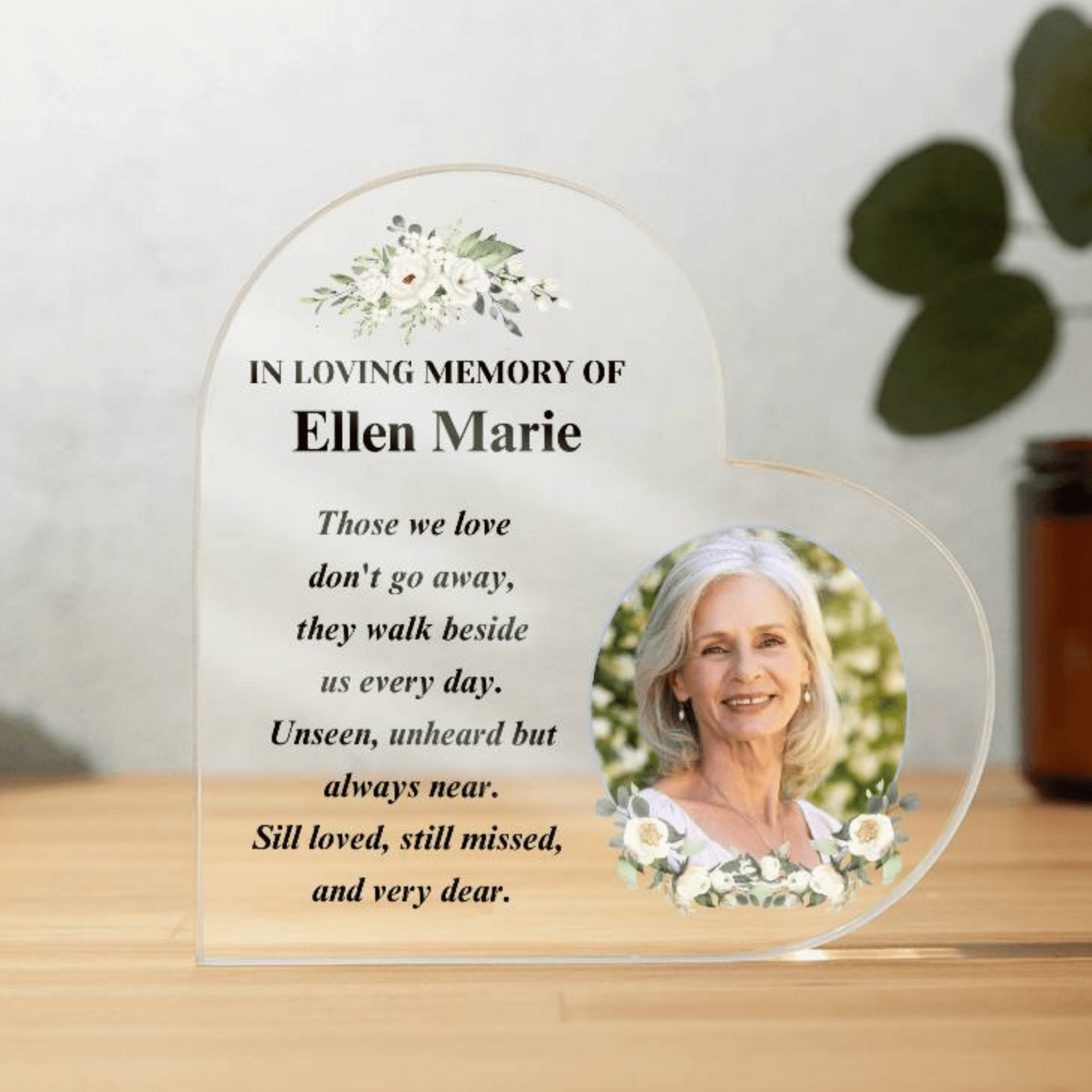 Memorial Photo Gift - Those We Love Don't Go Away - Acrylic Heart – Personalized Sympathy Gifts by Sunrise Keepsakes