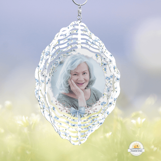 Memorial Wind Spinner - Personalized Sympathy Gift - Blue Flowers – Personalized Wind Spinner by Sunrise Keepsakes