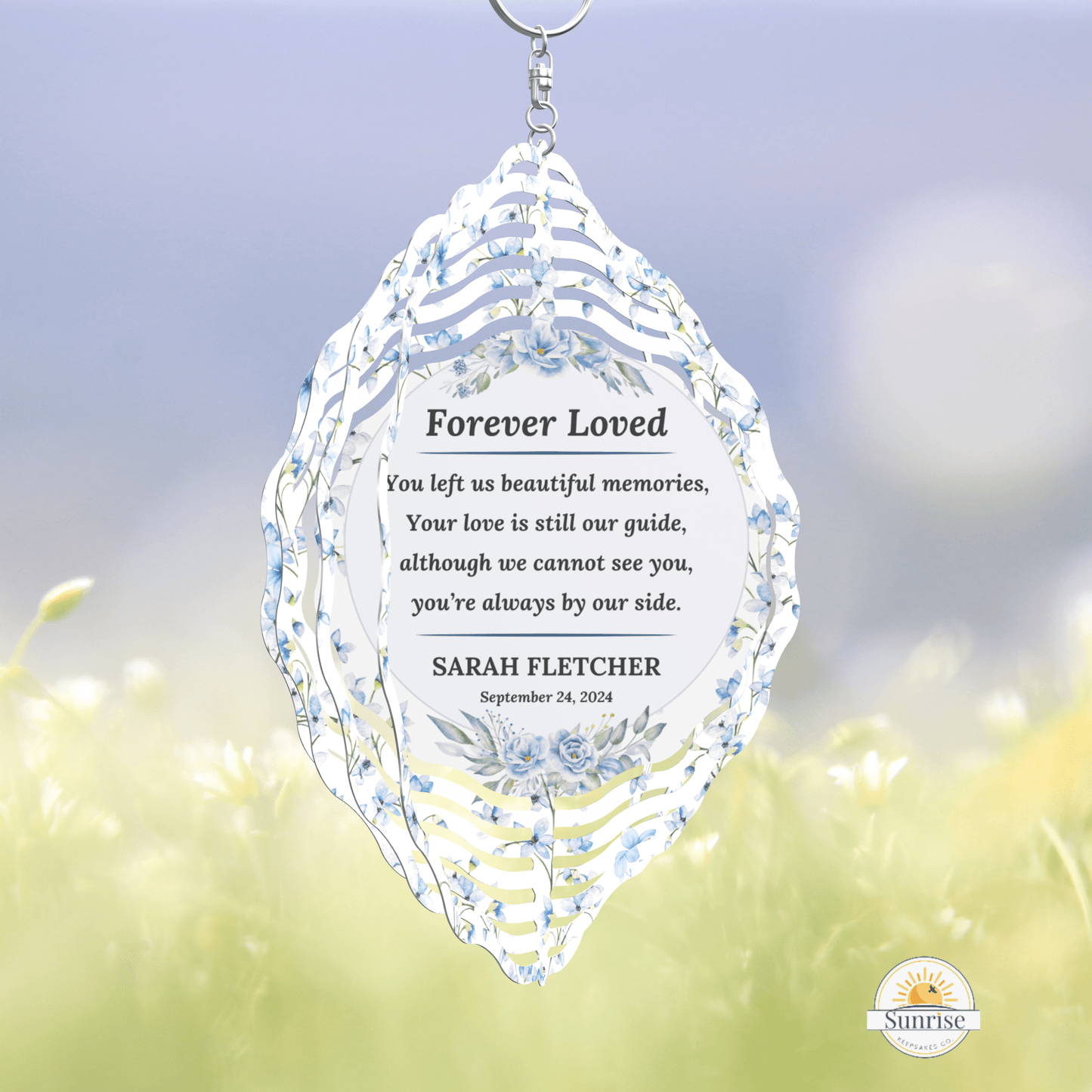 Memorial Wind Spinner - Garden Décor with Blue Flowers – Personalized Wind Spinner by Sunrise Keepsakes