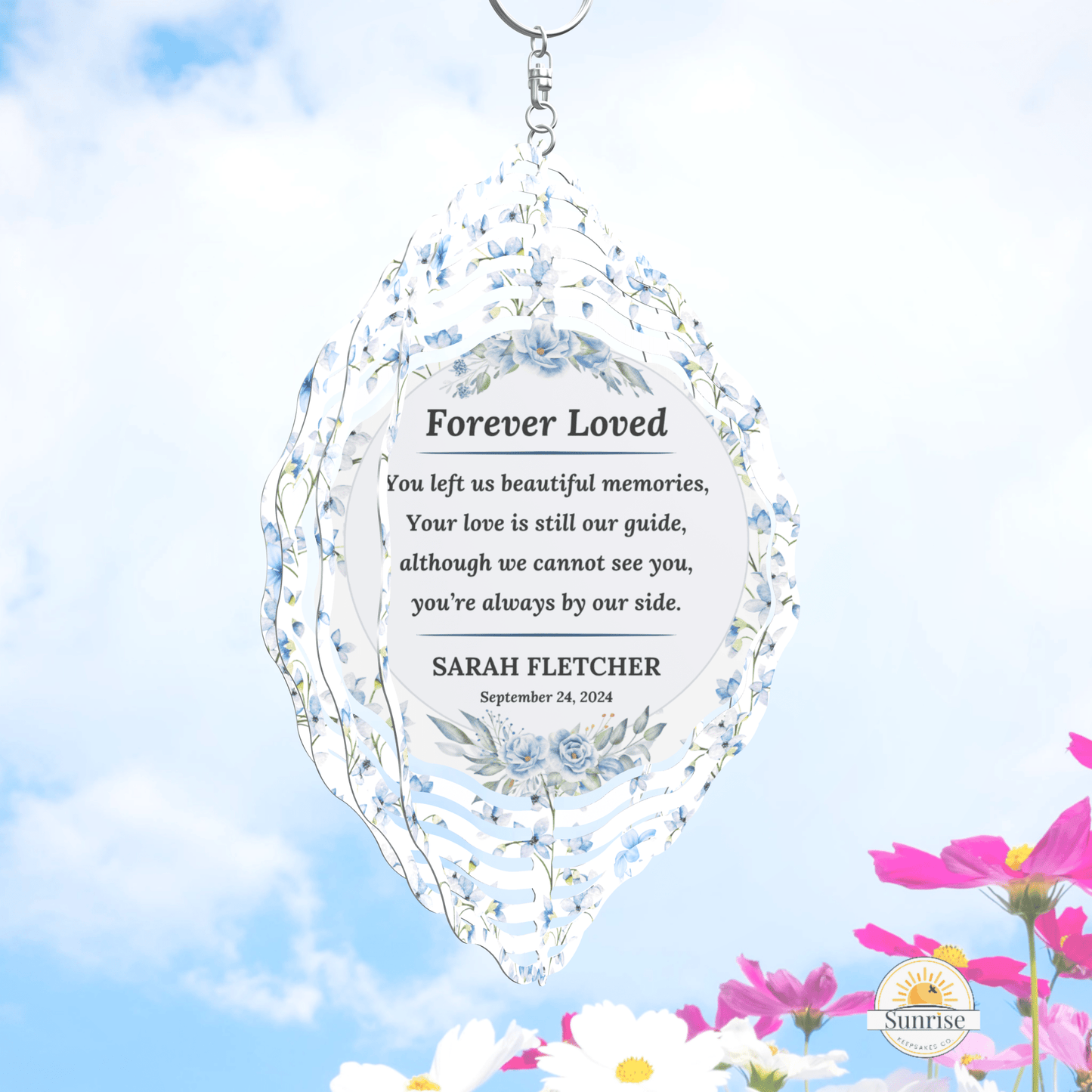 Memorial Wind Spinner - Garden Décor with Blue Flowers – Personalized Wind Spinner by Sunrise Keepsakes