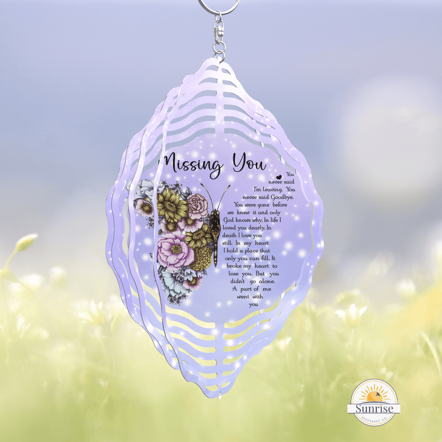 Missing You Butterfly Purple Wind Spinner | Memorial & Sympathy Gift – Personalized Wind Spinner by Sunrise Keepsakes