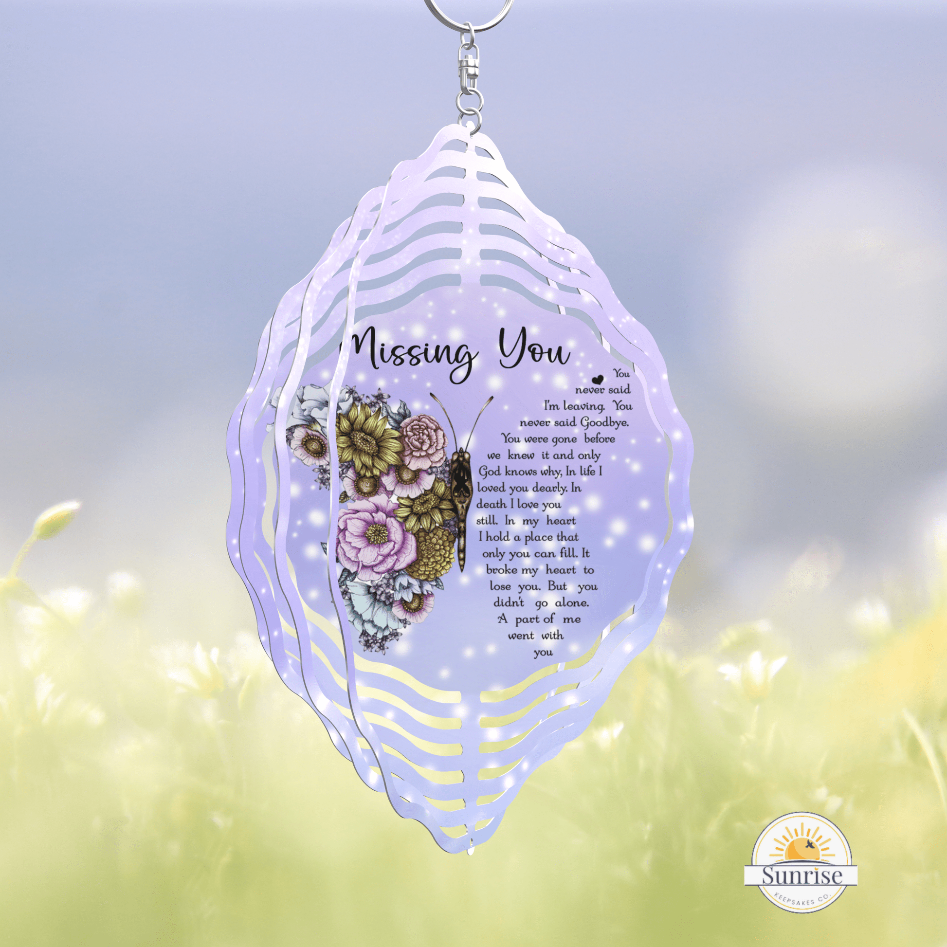 Missing You Butterfly Purple Wind Spinner | Memorial & Sympathy Gift – Personalized Wind Spinner by Sunrise Keepsakes