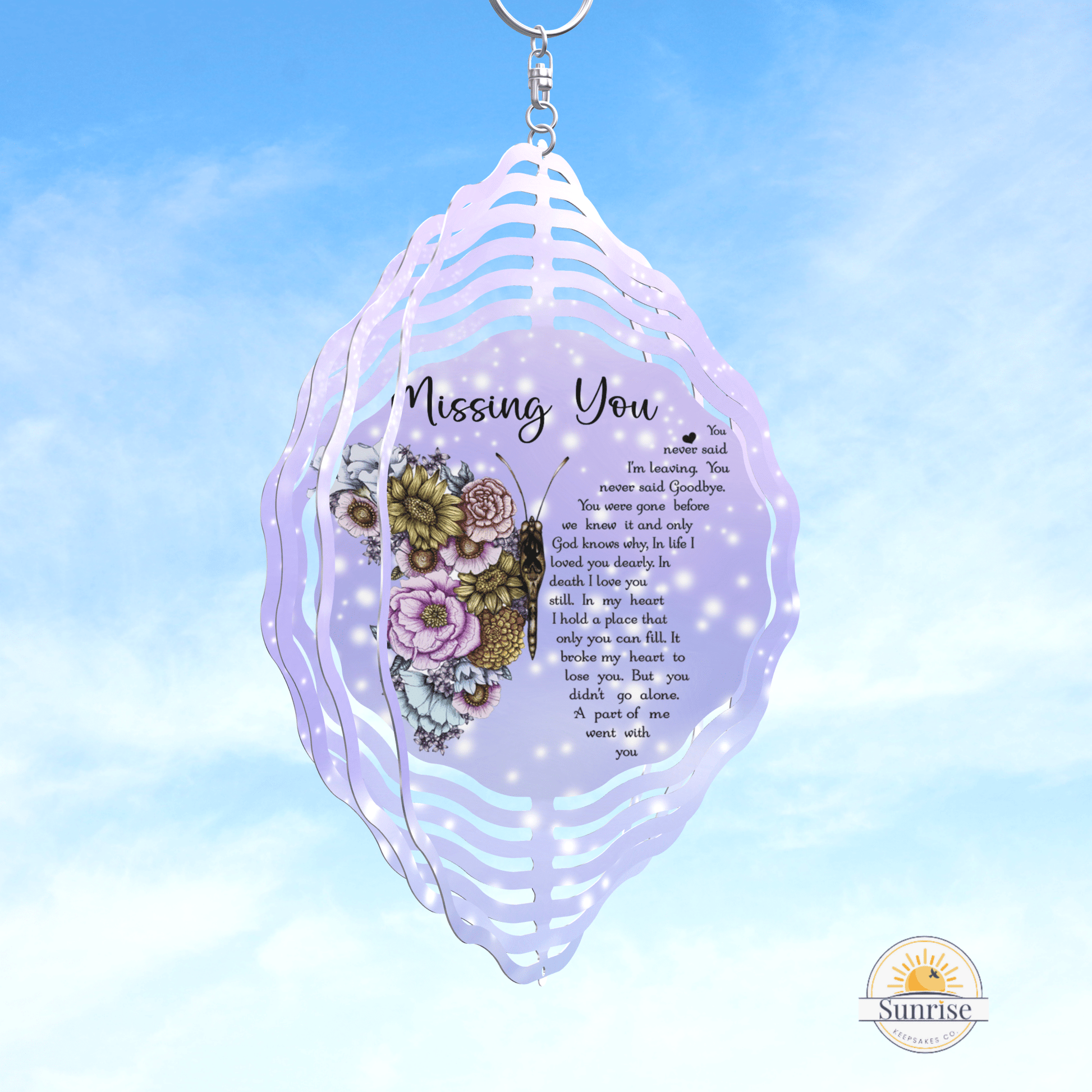 Missing You Butterfly Purple Wind Spinner | Memorial & Sympathy Gift – Personalized Wind Spinner by Sunrise Keepsakes