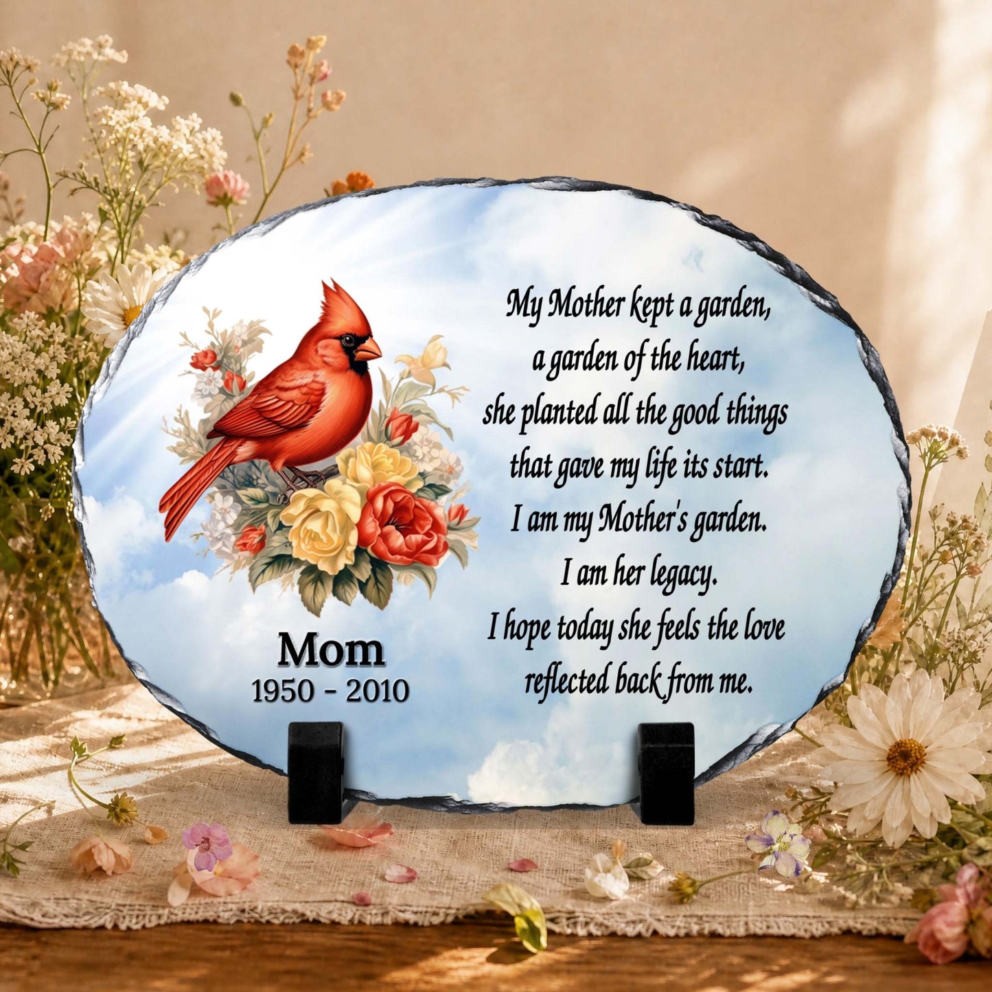 Mother Memorial Stone – My Mother Kept a Garden Cardinal – Personalized Sympathy Gifts by Sunrise Keepsakes
