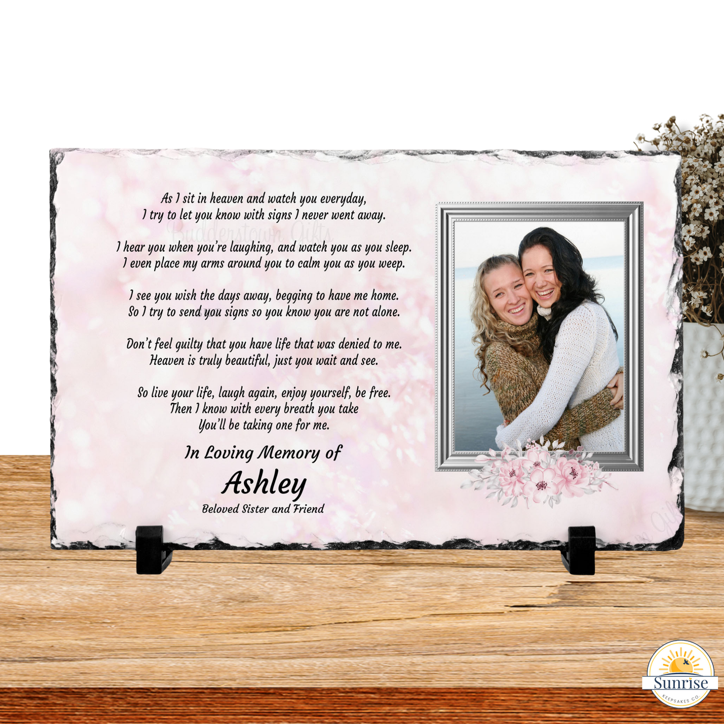 As I Sit In Heaven Memorial Photo Plaque - Pink or Blue