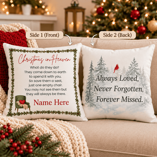Personalized Christmas in Heaven Memorial Pillow – Personalized Home Decor by Sunrise Keepsakes