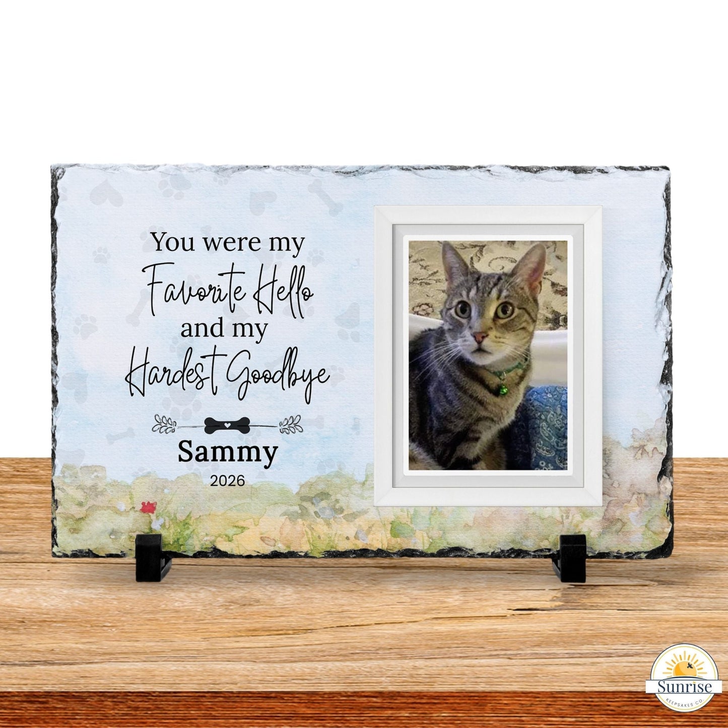 Personalized Pet Memorial Photo Plaque – “My Favorite Hello, My Hardest Goodbye” – Personalized pet memorial by Sunrise Keepsakes