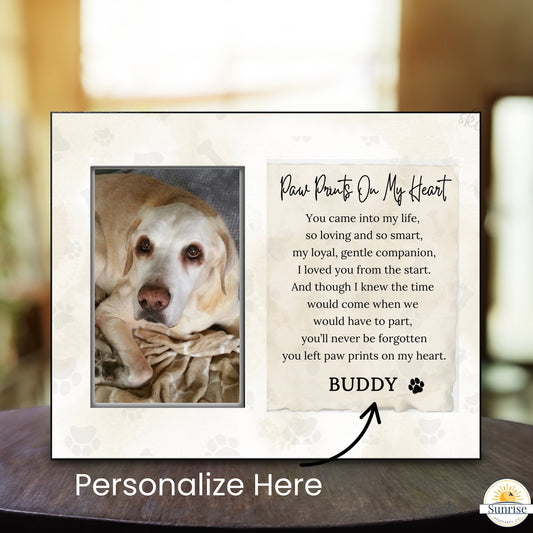 Pet Loss Frame - Paw Prints On My Heart – Personalized pet memorial by Sunrise Keepsakes