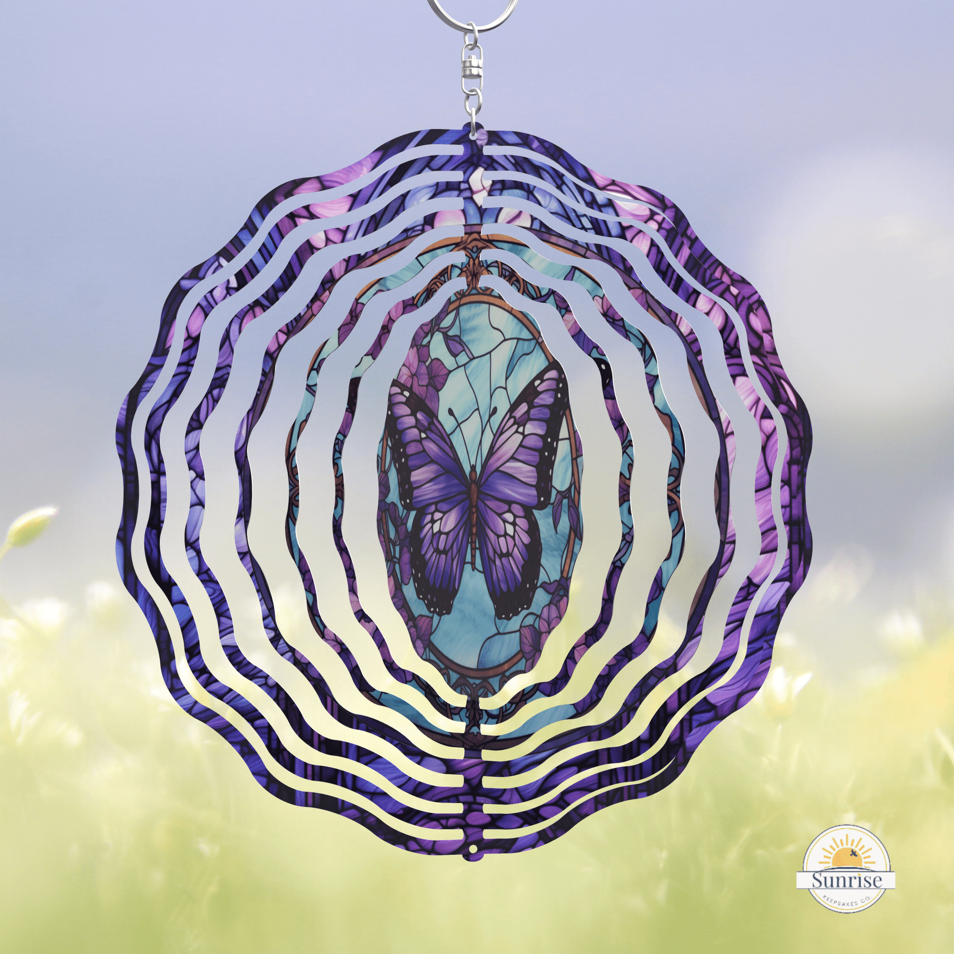 Purple Butterfly Wind Spinner, Butterfly Yard Decor – Personalized Wind Spinner by Sunrise Keepsakes