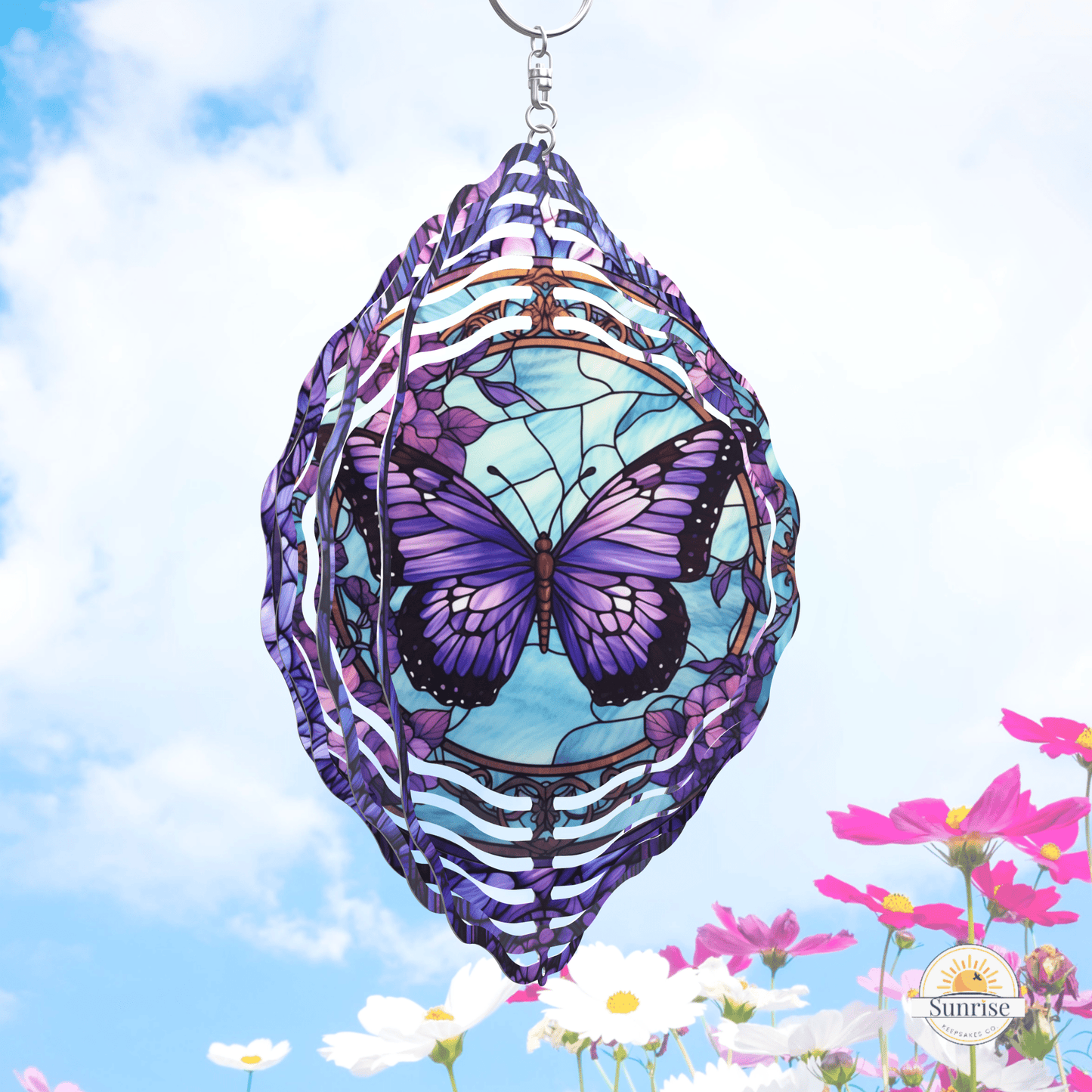 Purple Butterfly Wind Spinner, Butterfly Yard Decor – Personalized Wind Spinner by Sunrise Keepsakes