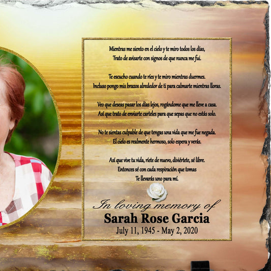 Spanish Memorial Photo Plaque – Mientras Me Siento en el Cielo – Personalized Sympathy Gifts by Sunrise Keepsakes