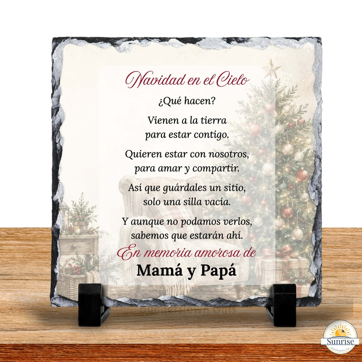 Spanish Memorial Plaque – Navidad en el Cielo Empty Chair – Personalized Sympathy Gifts by Sunrise Keepsakes