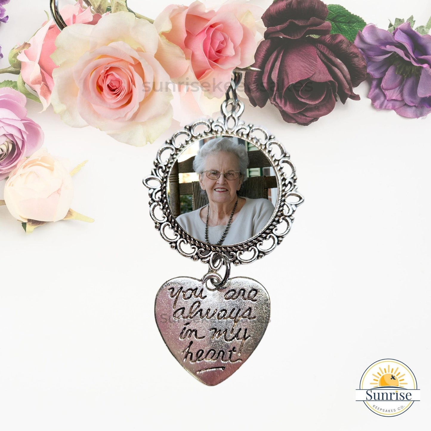 Wedding Bouquet Photo Charm – In Memory of Loved One – Personalized Sympathy Gifts by Sunrise Keepsakes
