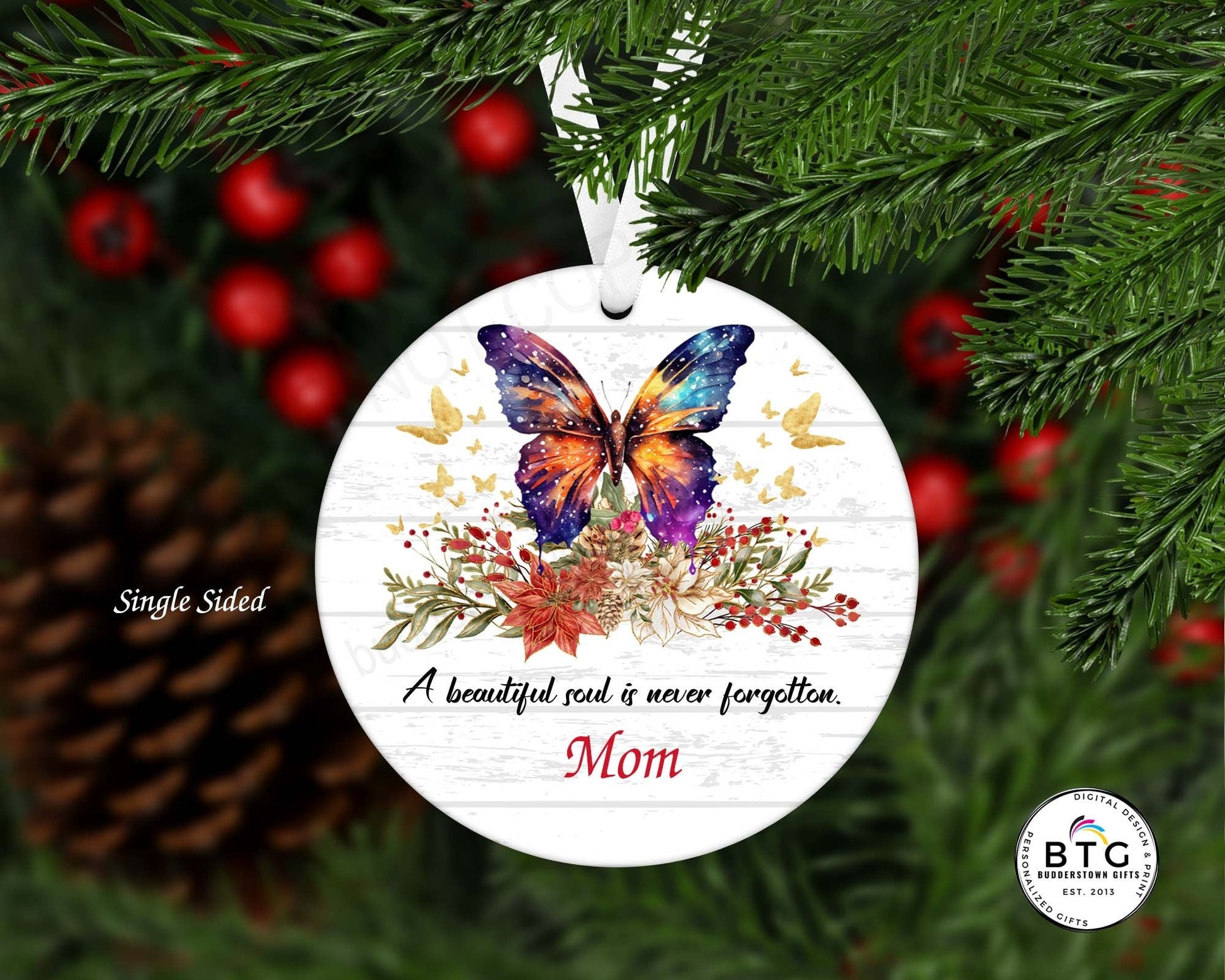 A beautiful soul is never forgotten Memorial Ornament - Sympathy Ornament, Butterfly ornament, sympathy gift, Personalized Ornament – Personalized Memorial Ornament by Sunrise Keepsakes