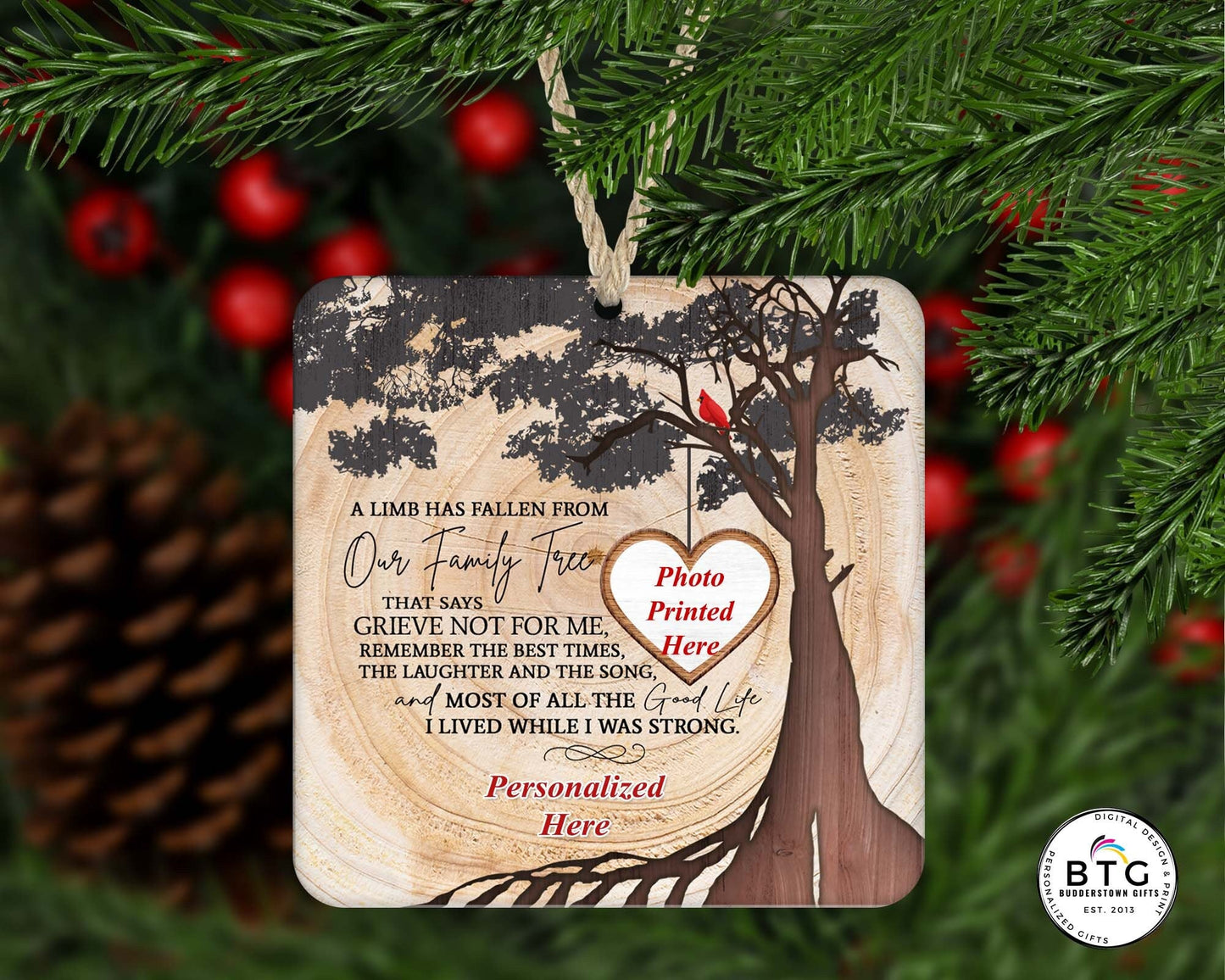 A limb has fallen from our family tree Ornament - Memorial Ornament, Cardinals, memorial gift, sympathy gift, Personalized Ornament – Personalized Memorial Ornament by Sunrise Keepsakes