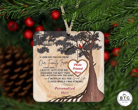 A limb has fallen from our family tree Ornament - Memorial Ornament, Cardinals, memorial gift, sympathy gift, Personalized Ornament – Personalized Memorial Ornament by Sunrise Keepsakes