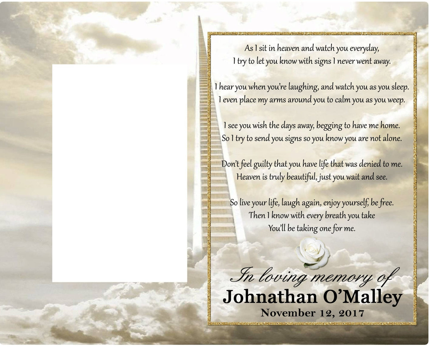 As I sit in Heaven Memorial/Remembrance Frame - Golden Heavens – Personalized Sympathy Gifts by Sunrise Keepsakes