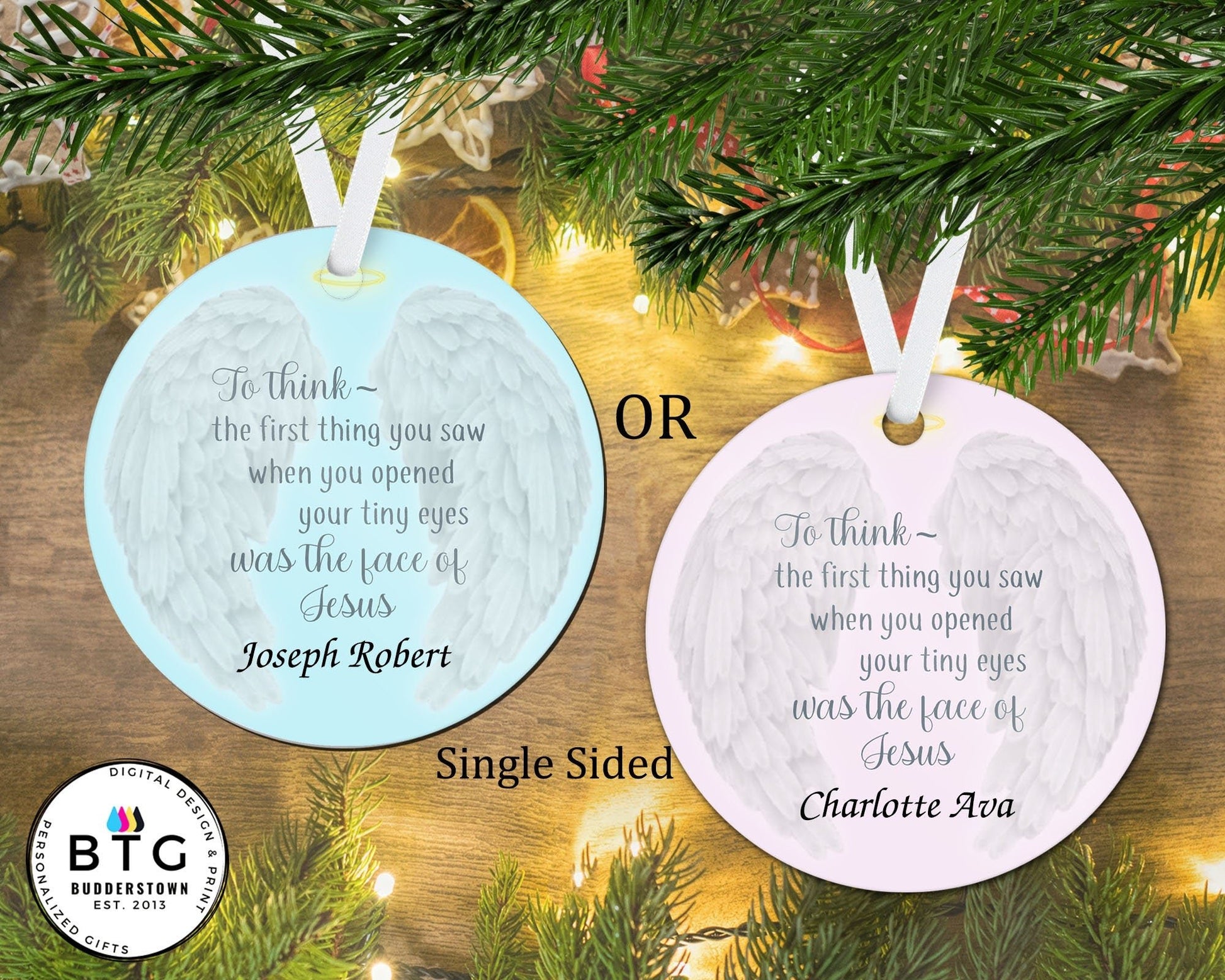 Baby Angel Wings Memorial Ornament – Personalized Memorial Ornament by Sunrise Keepsakes