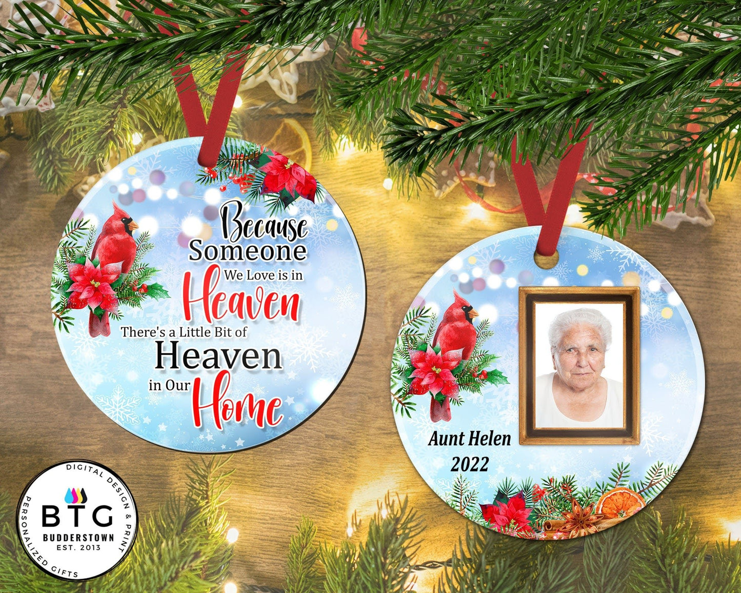 Because someone we love is in heaven - Cardinal Memorial Ornament - Personalized Memorial Ornament – Personalized Memorial Ornament by Sunrise Keepsakes