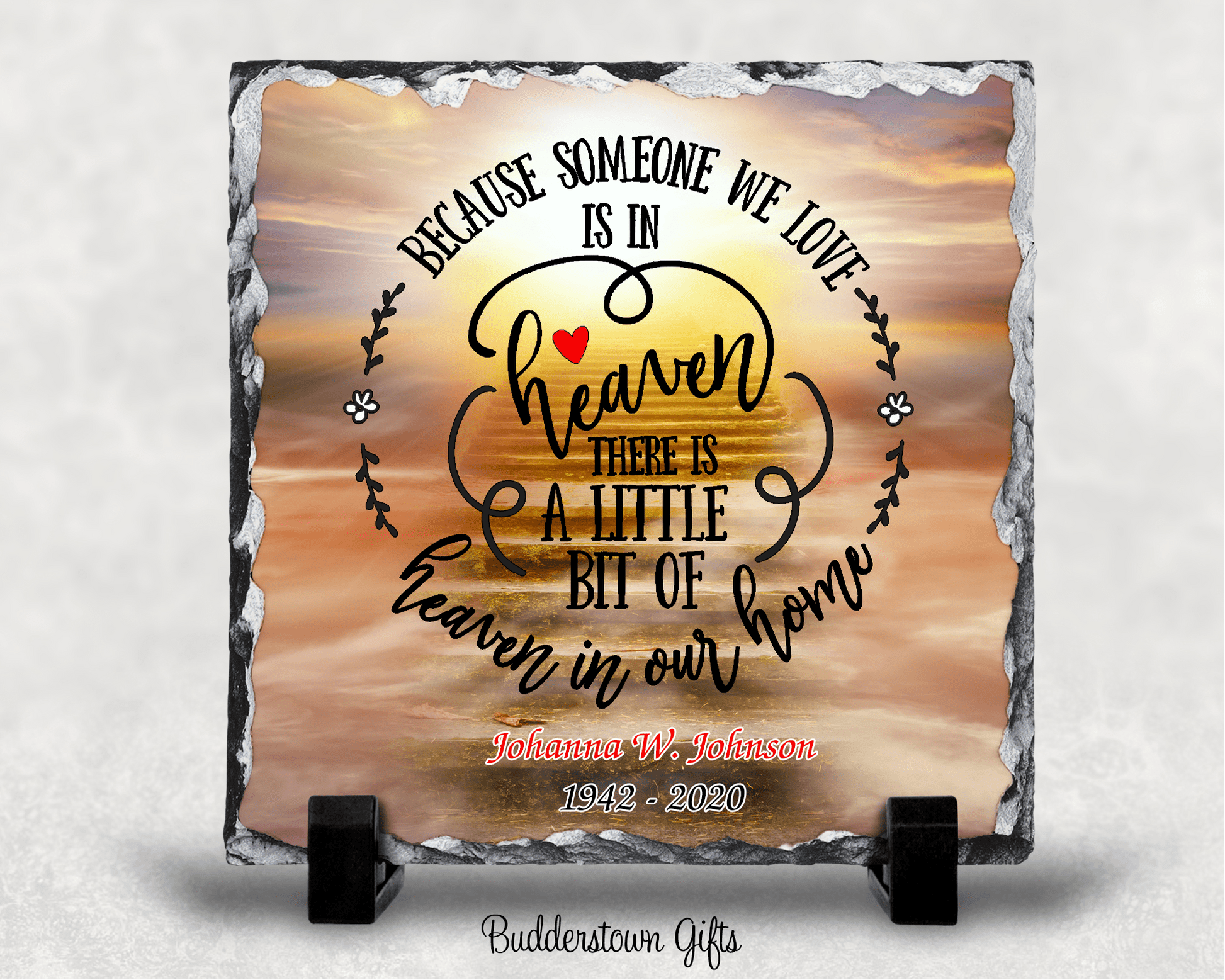 Because someone we love / sunset heavens / Memorial Stone Slate – Personalized Sympathy Gifts by Sunrise Keepsakes