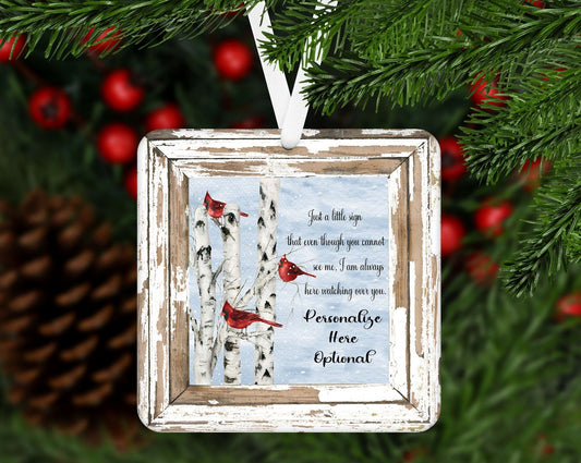 Cardinal Watching Ornament | Memorial Ornament | Cardinal Ornament – Personalized Memorial Ornament by Sunrise Keepsakes