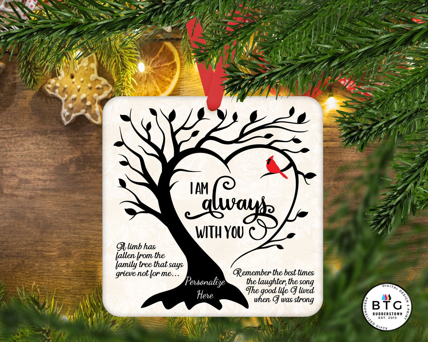 I'm always with you Cardinal Ornament | Memorial Ornament – Personalized Memorial Ornament by Sunrise Keepsakes