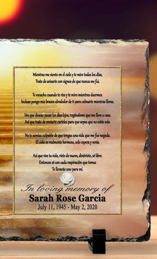 Spanish Memorial Plaque – Mientras Me Siento en el Cielo, Regalo de Simpatía y Recuerdo Personalizado – Personalized Sympathy Gifts by Sunrise Keepsakes